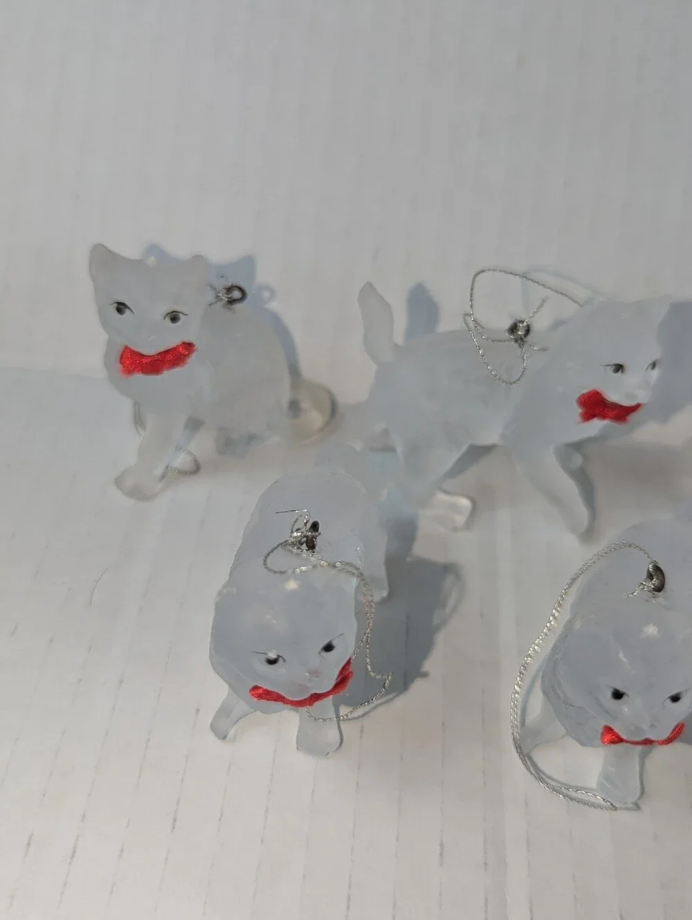 Vintage Silvestri Frosted Acrylic Cat Christmas Ornaments Lot of 20